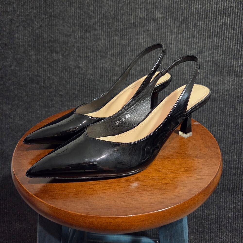 Black Kitten Heels Size 8 90s Aesthetic Minimalist Sling Back Whimsygoth
